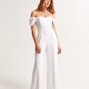 Abercrombie & Fitch White Off-Shoulder Jumpsuit